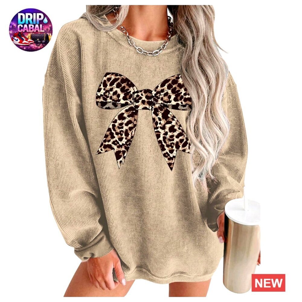 Oversized Graphic Pullover Sweatshirt Leopard Print Streetwear Chic Fall Tunic